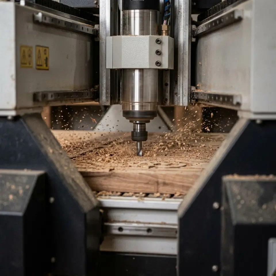 Fresa del CNC Router tallando una pieza de madera