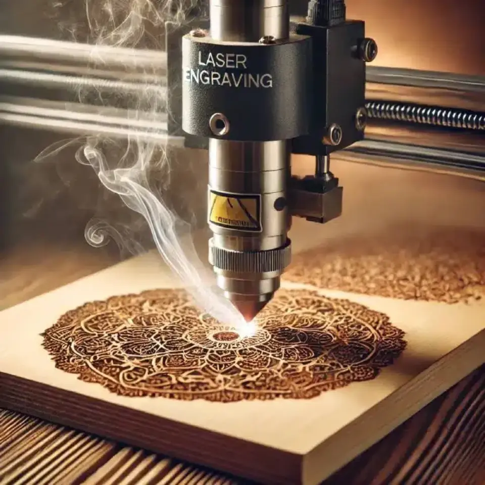 Mandala grabado con láser sobre una lámina de madera